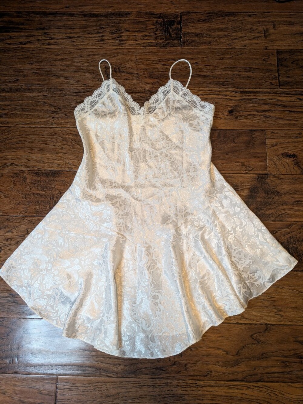 Ivory Lace Trim Satin Chemise Slip